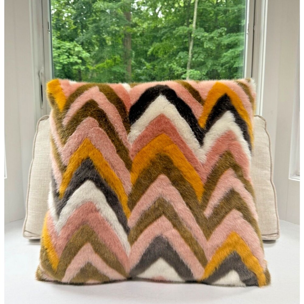 NEW Opal House Missoni Style Chevron Pillow 24" Zig Zag Faux Fur Retro Boho